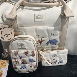 Bundle Of 3 Winnie the Pooh X Primark Quilted Weekender Bag, Crossbody, And Coin